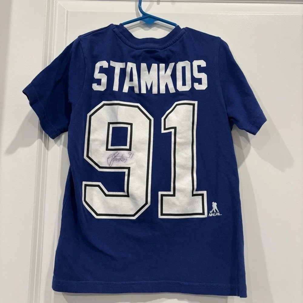 Steven Stamkos Tampa Bay Lightning Autograph Hockey NHL Youth Kids L Shirt 91